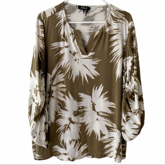 DKNY Tropical Tunic Top Swim Cover Up Ruched Sleeves Women’s Extra Large - Picture 2 of 14
